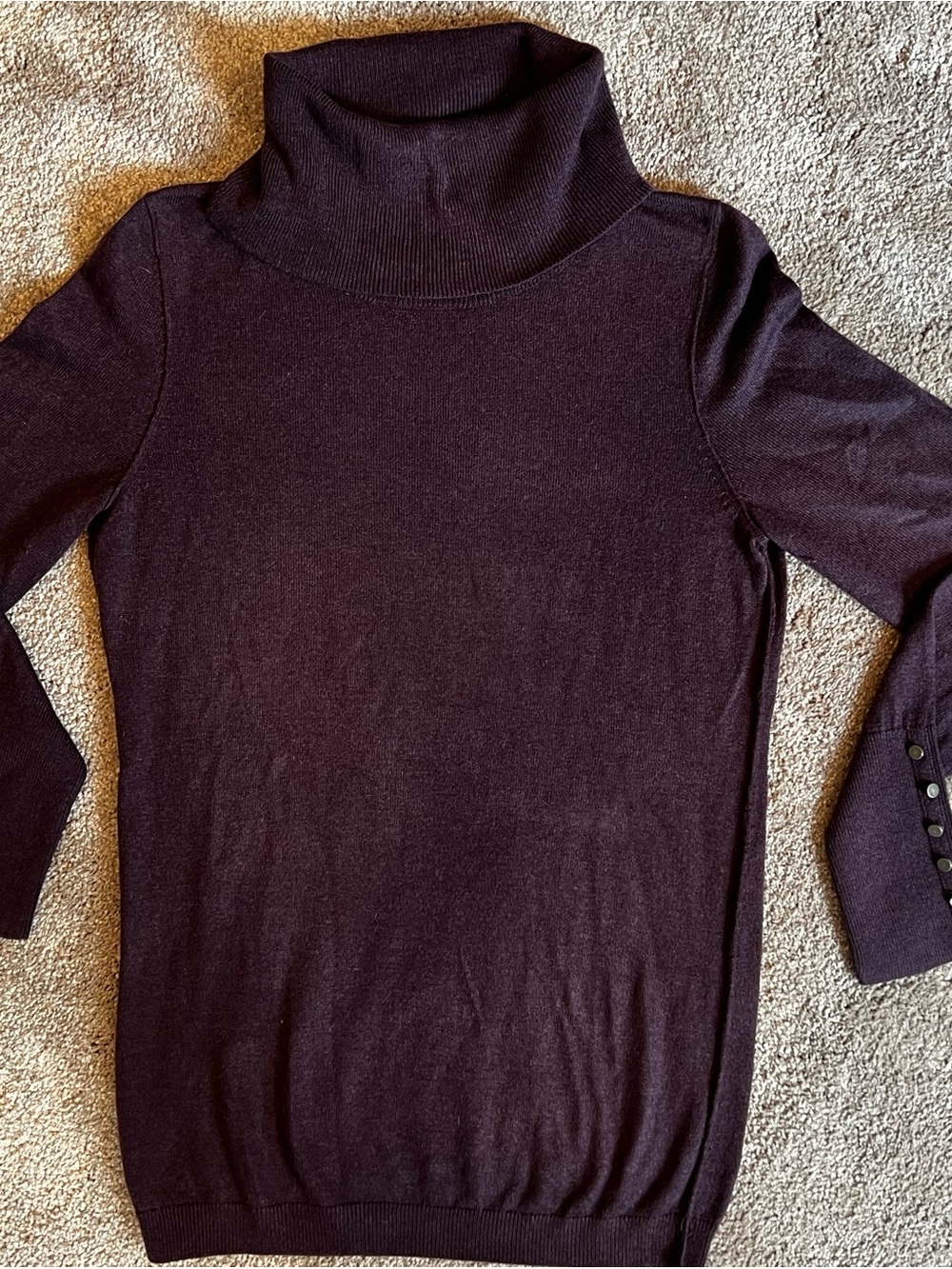 LOFT Women's Plum Turtleneck Sweater - Cute Button Detail on Sleeves - Size S